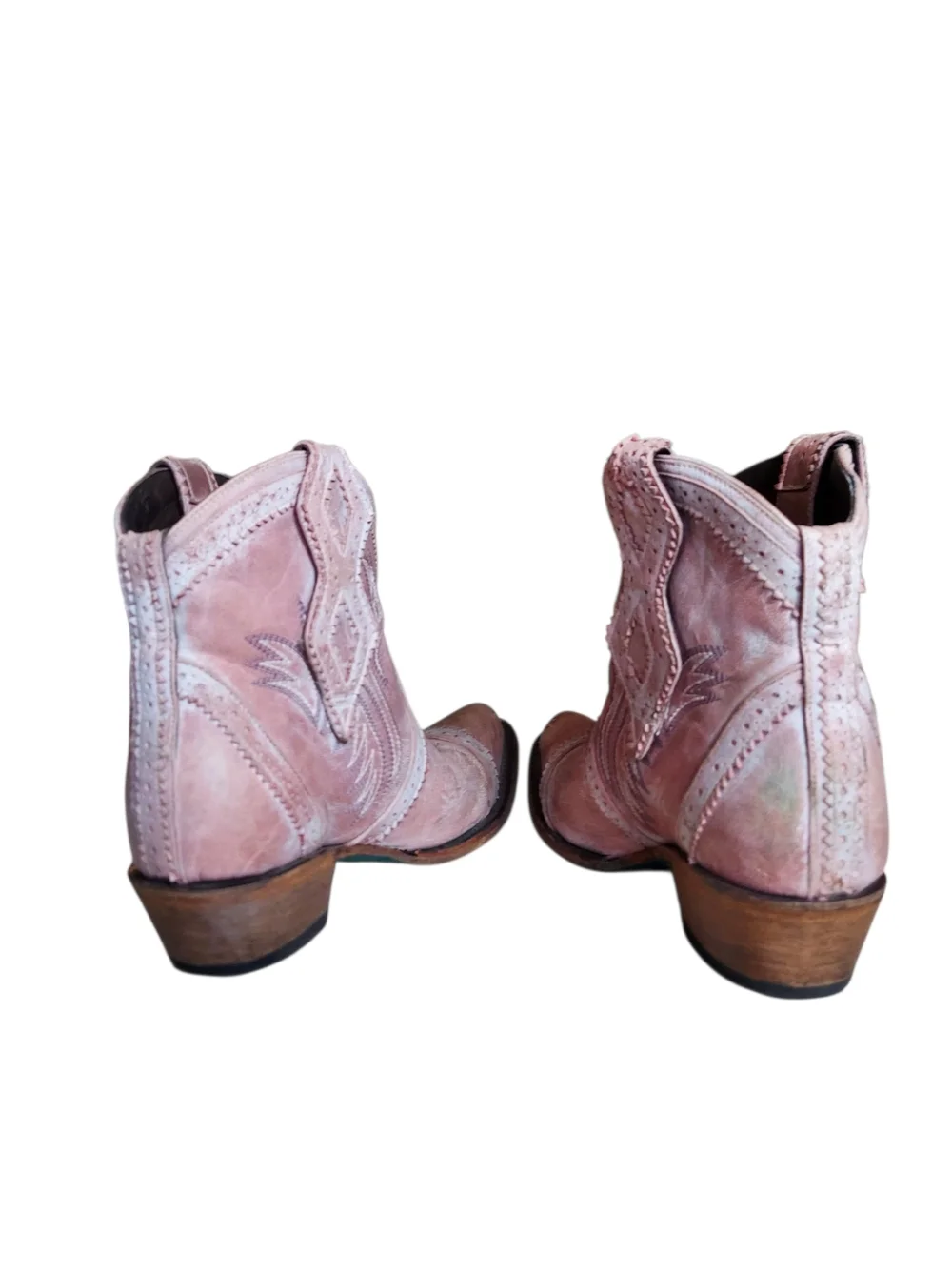 Lane Pink Distressed Western Booties Snip Toe Cowgirl Boots Leather 6.5 - Picture 9 of 13